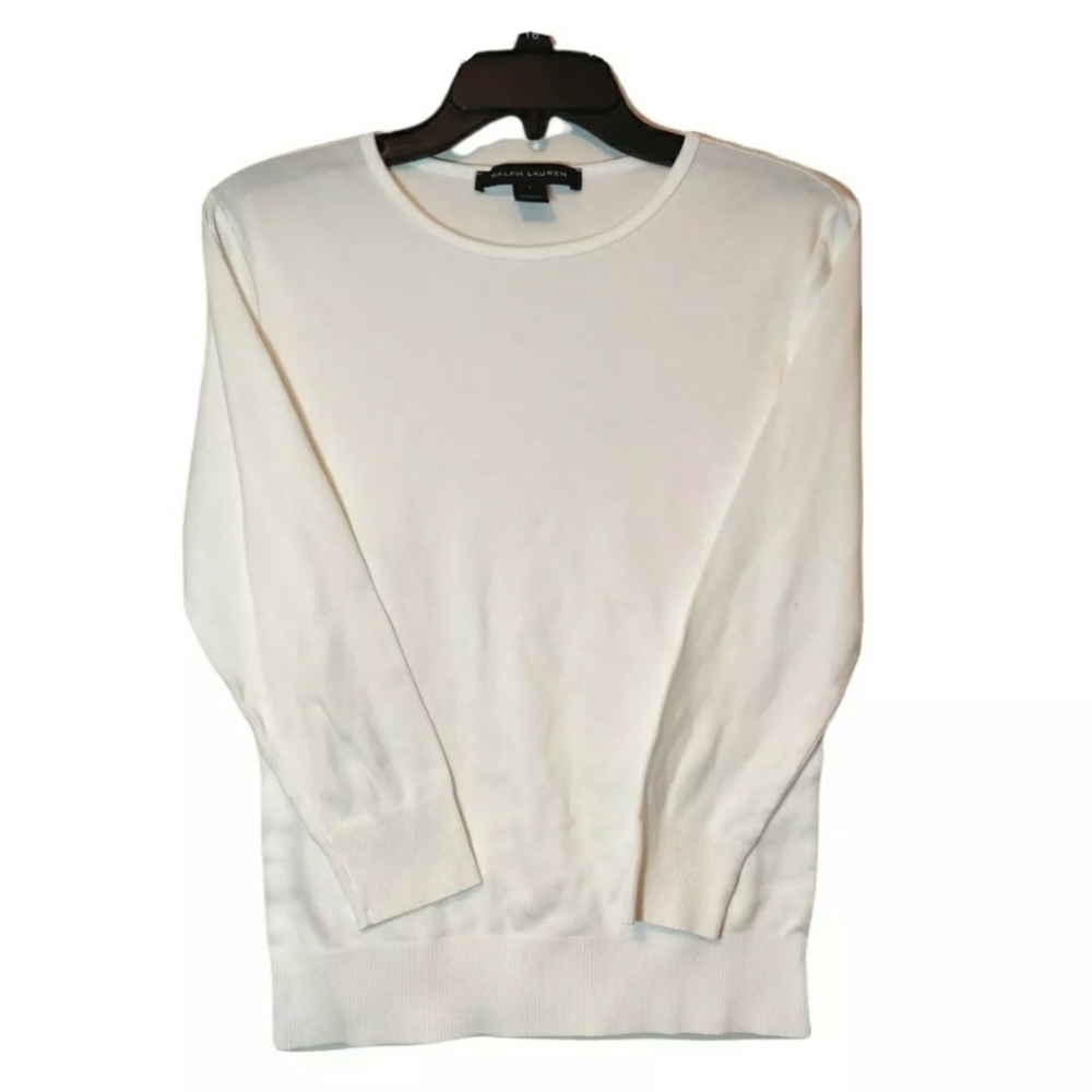 Ralph Lauren Black Label Women's Round Neck Long Sleeve White Top Size Large L